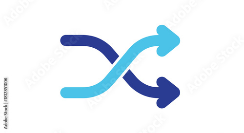 Minimalist blue shuffle arrows icon on white background