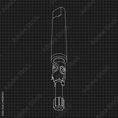 Mechanical engineering drawings. Tap tools, borer. Technical Design. Cover. Blueprint. Step Cutting Tool with Countersinking Function. Technical 3D Vector Illustration