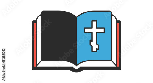 Open bible with blue cross emblem in minimalist modern design