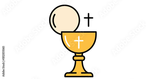 Elegant flat design chalice and host with cross symbol for religious themes