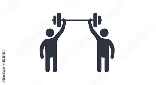 Team strength: two figures lifting a barbell together in minimalist silhouette design