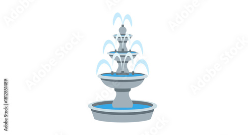 Elegant three-tiered fountain with cascading water on white background