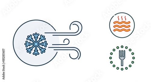Weather and food icons: cold, heat, and dining symbols in minimalist style