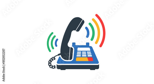 Colorful telephone icon with sound waves for communication design