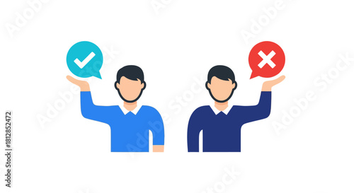 Conceptual flat icons of positive and negative choices in business communication