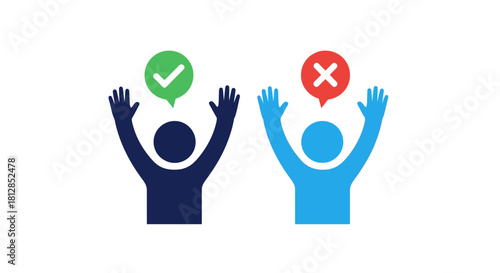 Decision making: right and wrong choices with raised hands