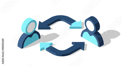 3d isometric human interaction and connection concept with arrows