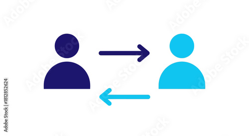 Minimalist icon of two people exchanging ideas with arrows in simple style