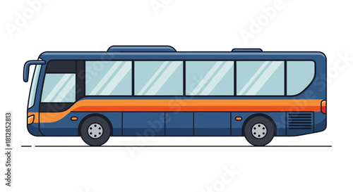 Modern flat design city bus with blue and orange accents