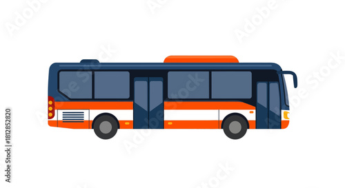 Modern transport bus side view with orange and blue design in flat style