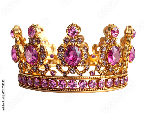 Opulent golden headwear adorned with pink gems