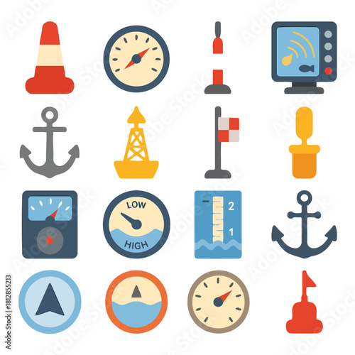 Navigational Icons: A vibrant collection of navigational icons and symbols, meticulously illustrated to represent the core elements of maritime navigation.