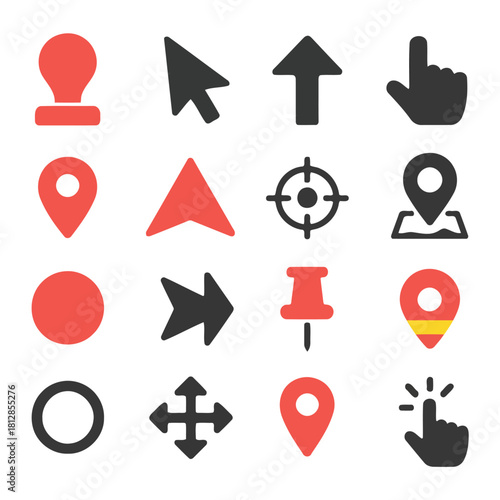 Navigation Icon Collection: A set of navigation icons of different shapes, and colors for versatile usage in a clean and modern design. 