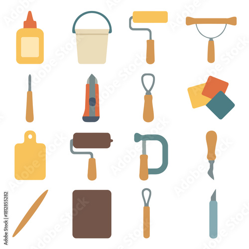 Crafting Essentials: An array of essential tools for various crafting endeavors, meticulously arranged, representing the precision and care required for artisanal projects.