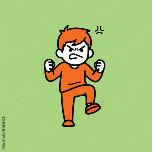 Angry boy cartoon character expressing frustration and rage.