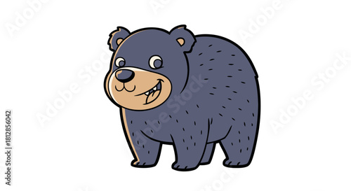 Cartoon illustration of a smiling black bear with a tan muzzle and inner ears, standing on a white background.
