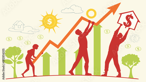 Real estate investment growth chart with rising property value and financial success illustration concept