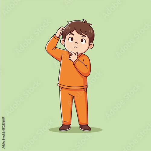 Confused Young Boy Scratching Head and Thinking Deeply.