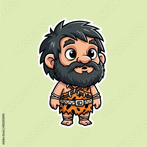 Cute Cartoon Caveman Character Illustration.