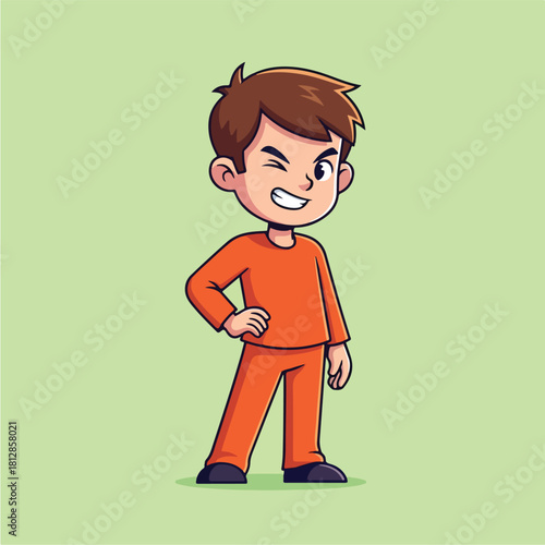 Cute cartoon boy winking with a mischievous smile.