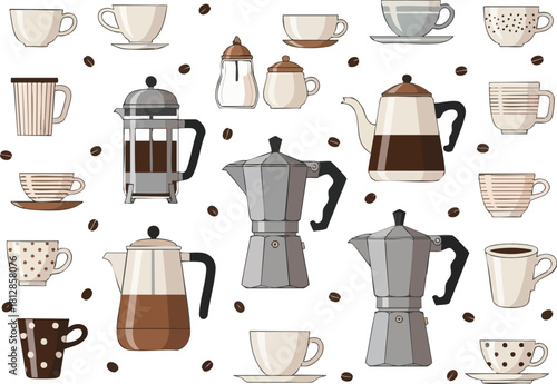 Coffee Lover's Delight An Assortment of Coffee Makers and Cups