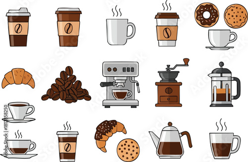 Coffee Time Vector Icons Set for Cafes and Coffee Lovers