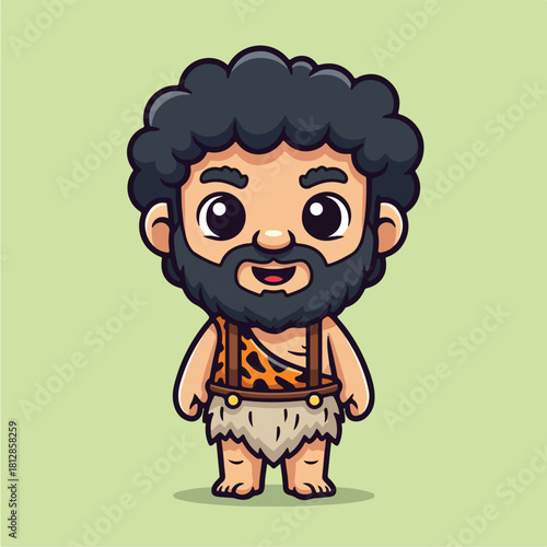 Cute Cartoon Caveman Character Standing and Smiling 1.