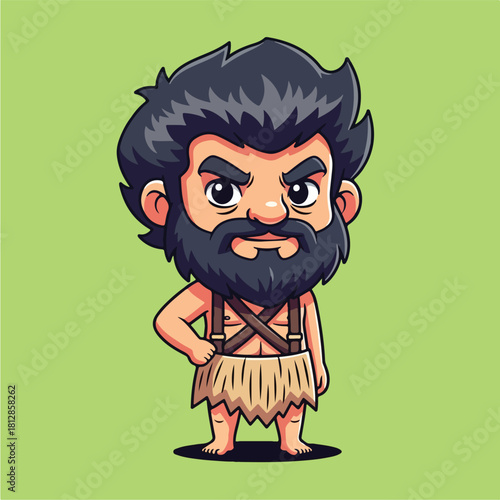 Cute Cartoon Caveman Character Standing Confidently.