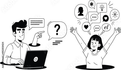 Online communication and social media engagement concept illustration