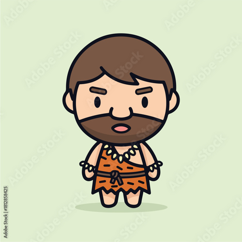 Cute cartoon caveman character with beard and simple attire.