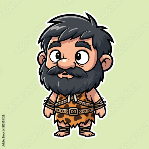 Cute Cartoon Caveman Character Standing.