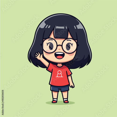 Cute Cartoon Girl Waving Hello.