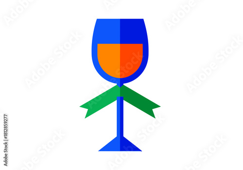 Geometric blue champagne glass with orange drink and green ribbon  
