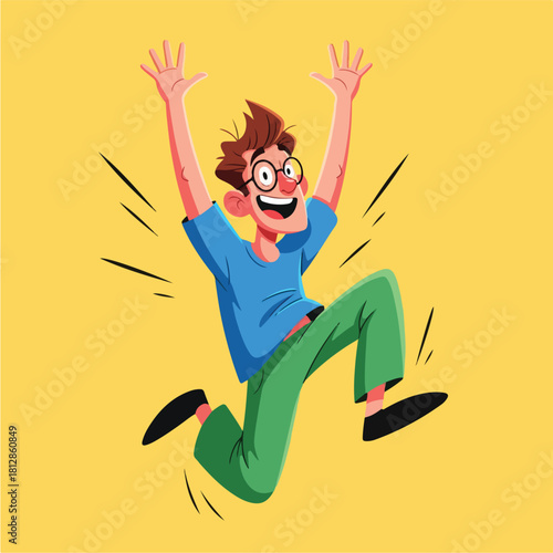 Excited Young Man Jumping with Joy and Happiness.