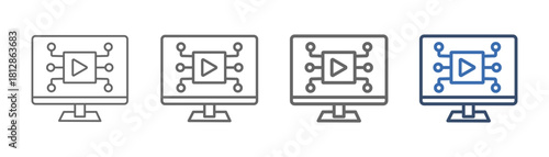 
outline icon sheet interactive content with computer design and video