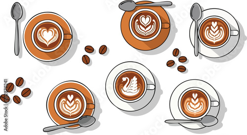 Elegant Coffee Art Collection A Vector Illustration of Latte Designs