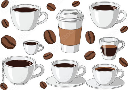 Coffee Collection An Assortment of Cups and Beans for Coffee Lovers