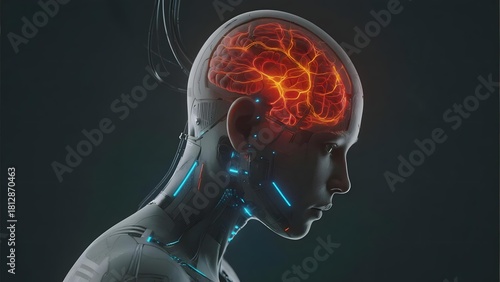 Human head with glowing brain and neural network visualization in a futuristic design