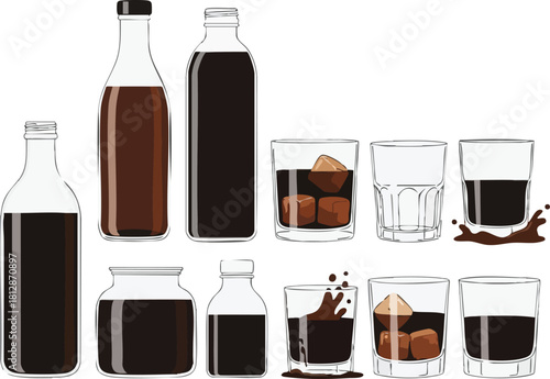Refreshing Collection of Brown Drinks in Various Glassware Styles