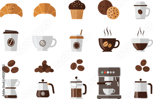 Coffee Delights An Array of Flat Design Icons for Coffee Lovers