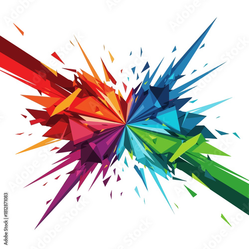 Abstract colorful explosion design element, vibrant geometric shape, graphic illustration