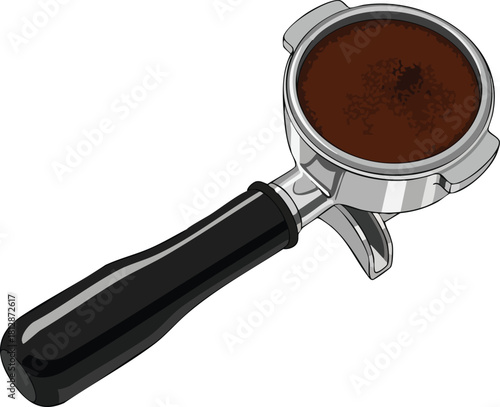 Espresso Portafilter Illustration with Coffee Grounds