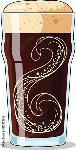 A Refreshing Pint of Dark Beer with Swirling Design Illustration