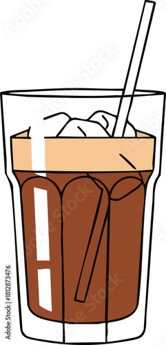 Refreshing Iced Coffee Illustration in a Glass with Straw for Summer Drink Designs