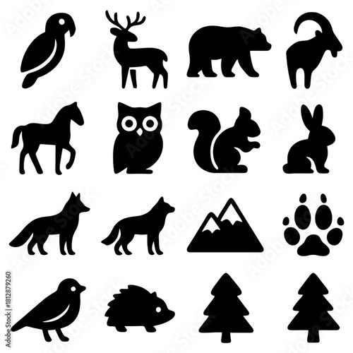 Silhouette Collection of Wildlife: A meticulously curated assembly of wildlife silhouettes, artfully depicting various animals in simple yet expressive forms.