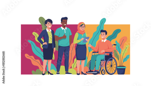 Diverse business team collaborates Inclusion accessibility and modern teamwork concept