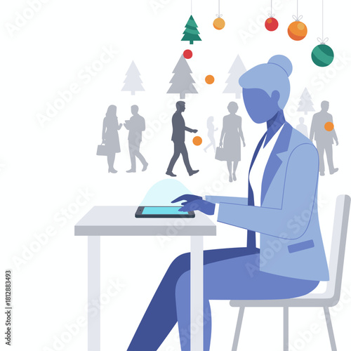 Busy professional using tablet during the holiday season Christmas business retail and tech concept