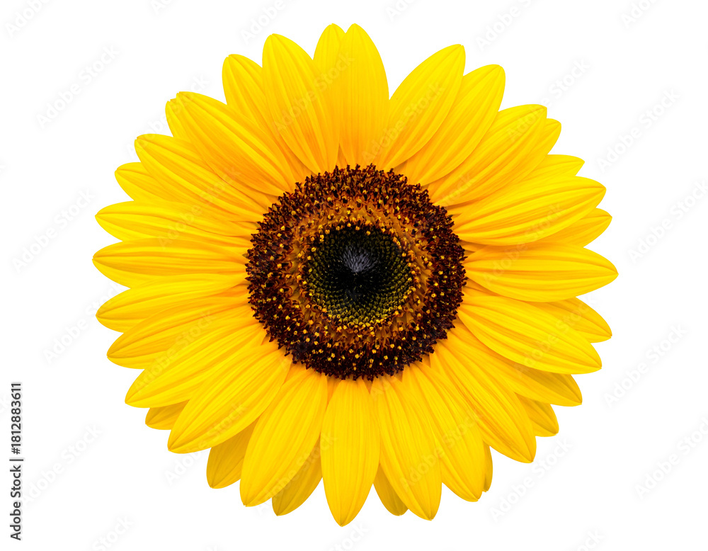 Fototapeta premium Large, bright yellow flower with dark center