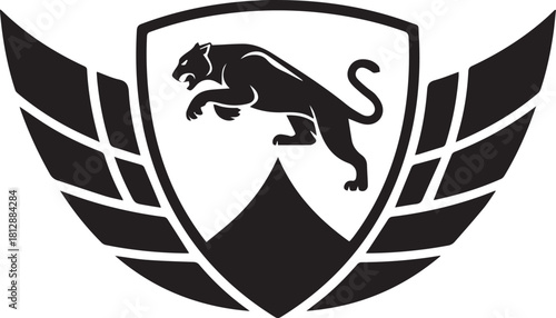 Aggressive Tribal Panther Tattoo Vector Graphic on Shield — Stylized Monochromatic Animal Logo for Extreme Sports and Edgy Branding