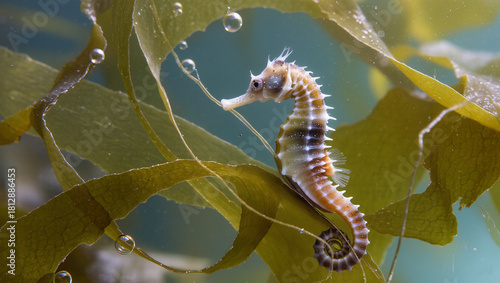 Photography Delicate seahorse gracefully swims among the seaweed in a tranquil ocean habitat